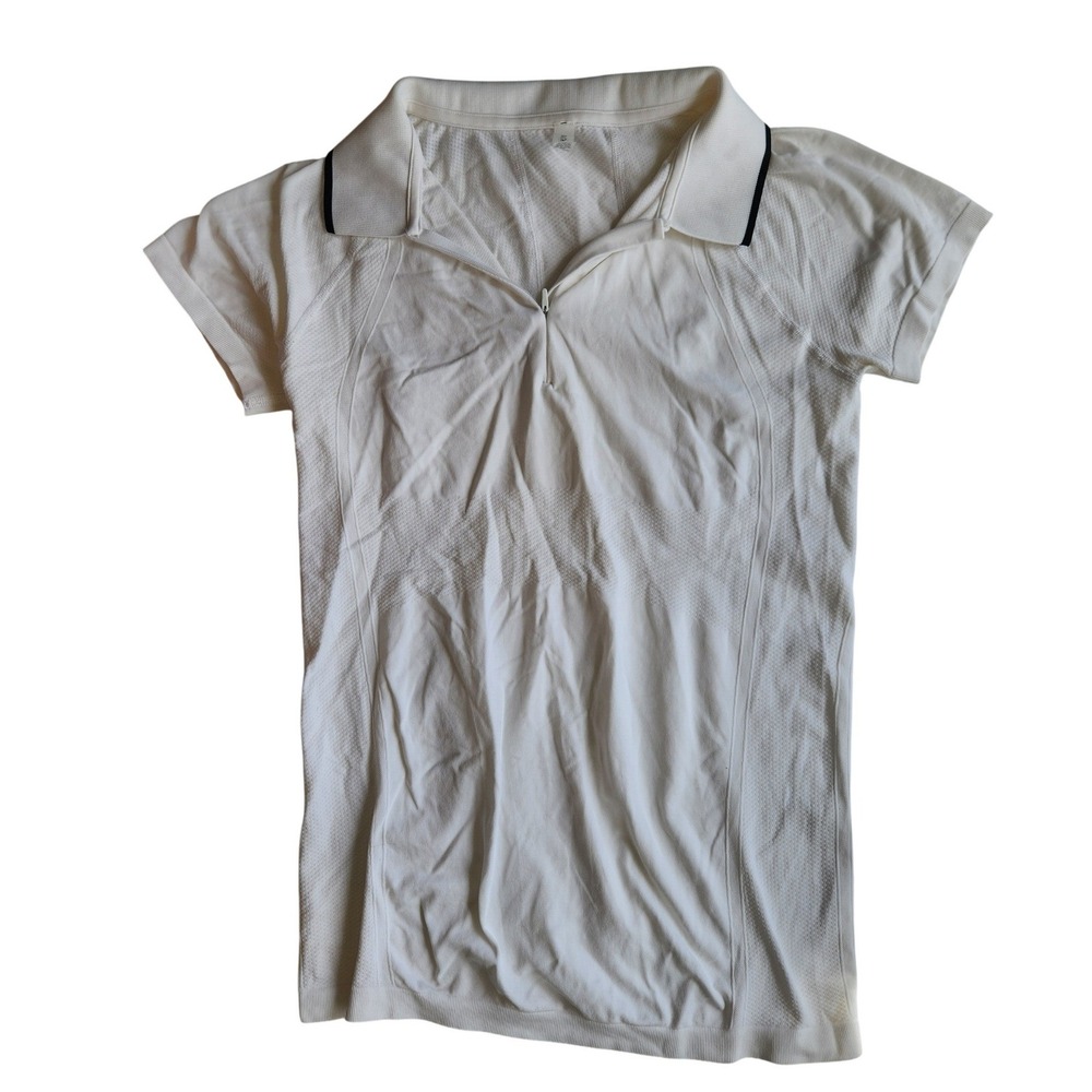 Athleta Womens White Seamless Quarter Zip Polo Shirt Short Sleeve Golf Tennis M